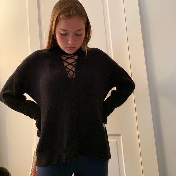 Kendall & Kylie Sweaters - Kendall and Kylie lace up black sweater
